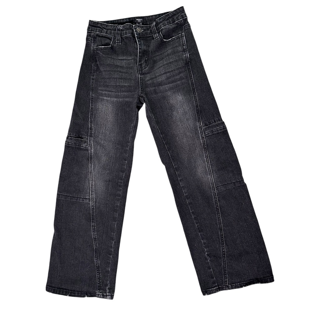Forever 21 Kids Black Wide Leg Cargo Jeans - Size 9/10 Adjustable Waist